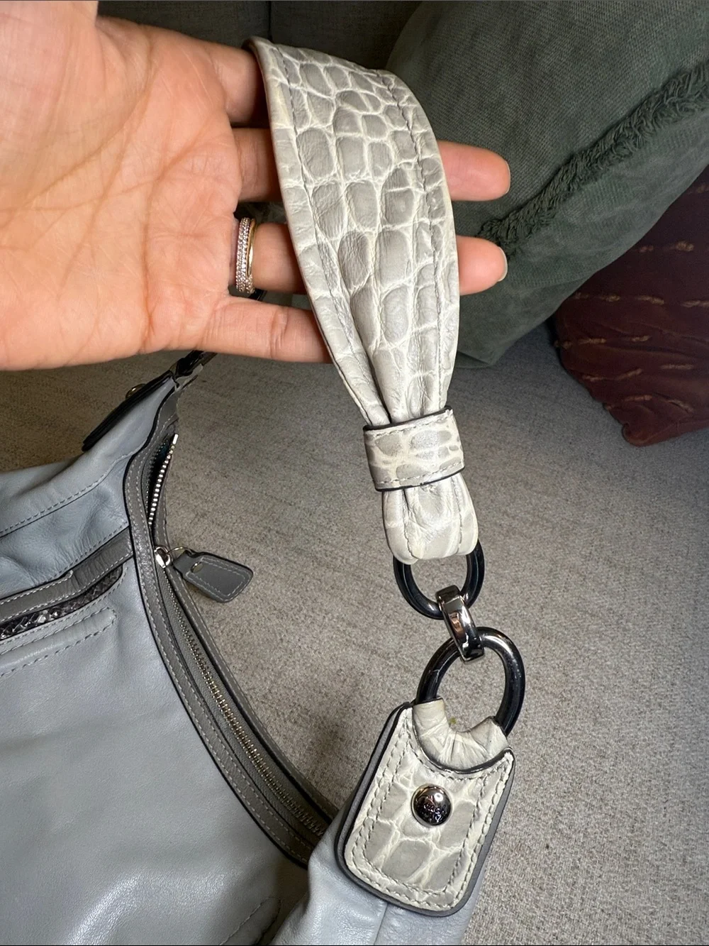 Y2K Coach Kristin Spectator Leather Hobo Bag - Grey, Python Snakeskin Trim